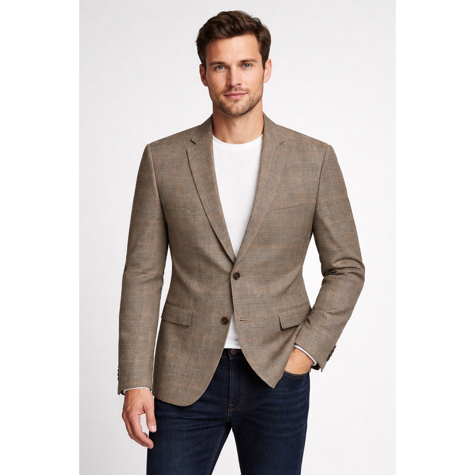 Jachs New York Tailoring Blazer Mens Xl Tan Glen Plaid Sport Coat Unstructured